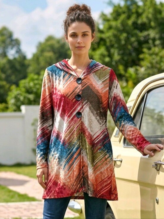 lily by firmiana Sweaters - 🎨🍁 VELVET Hooded Whimsigoth Bohemian Cardigan Large Buttons Pockets NWT L